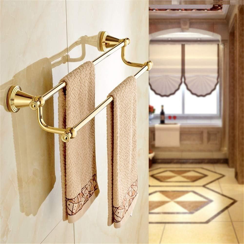 Towel Bar Towel Rack Towel Holder Towel Rod-European Style Bathroom Shelf Bathroom Double Pole Towel Rack Hook Bathroom/Gold/70Cm Bathroom (Color : Gold, Size : 40Cm)