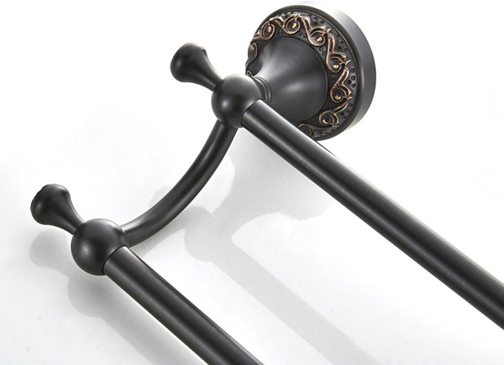 Towel Rails Multifunction Bathroom Rack, European Antique Hand-Carved Towel Bar Space Aluminum Black Gold Double Towel Rack Towel Holder, Black Bronze, 60cm