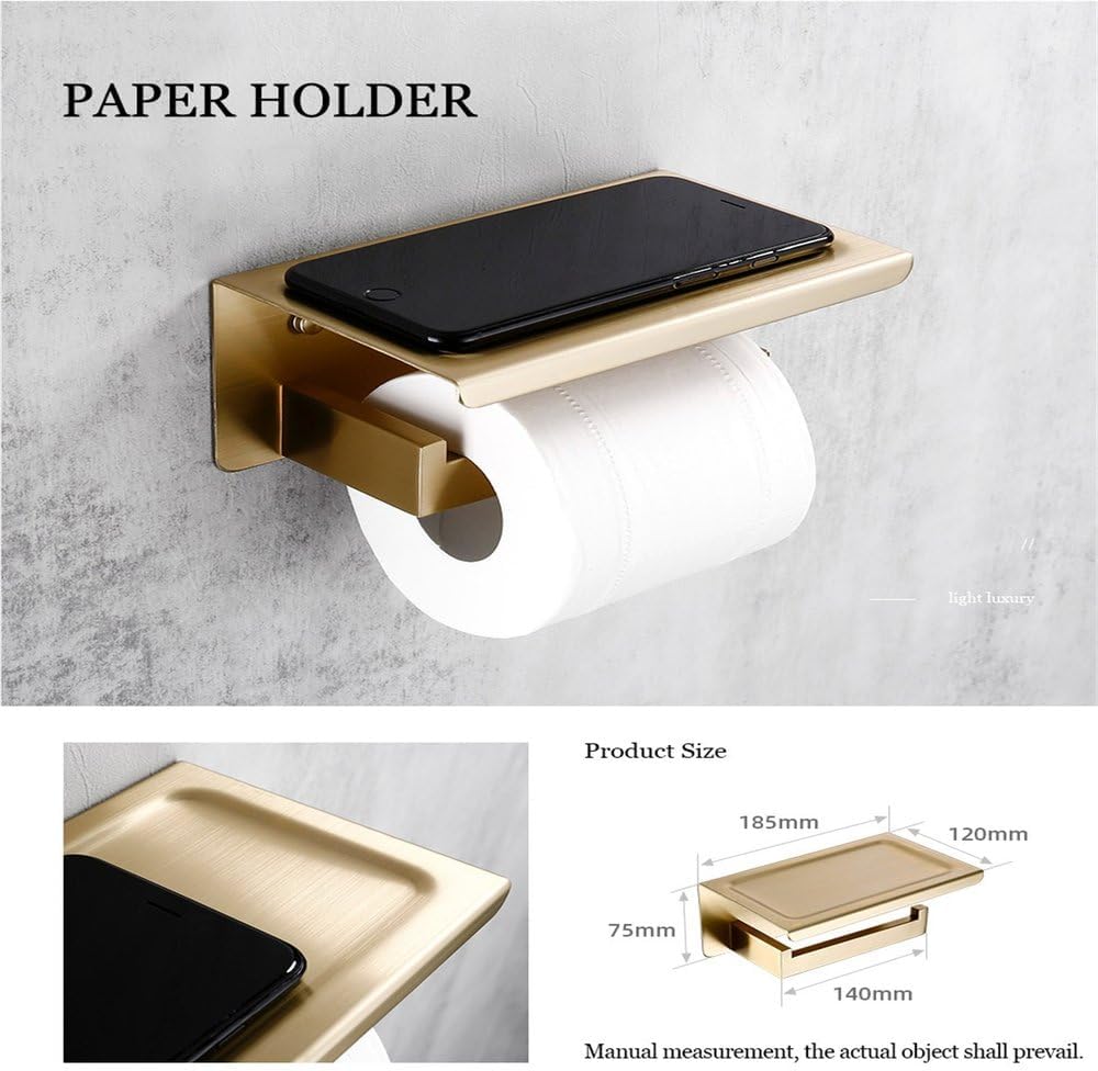 Matte Gold Towel Rack 304 Stainless Steel Towel Bar Double Towel Shelf Paper Holder Tissue Holder Toilet Brush Holder,Double Bar,40,01