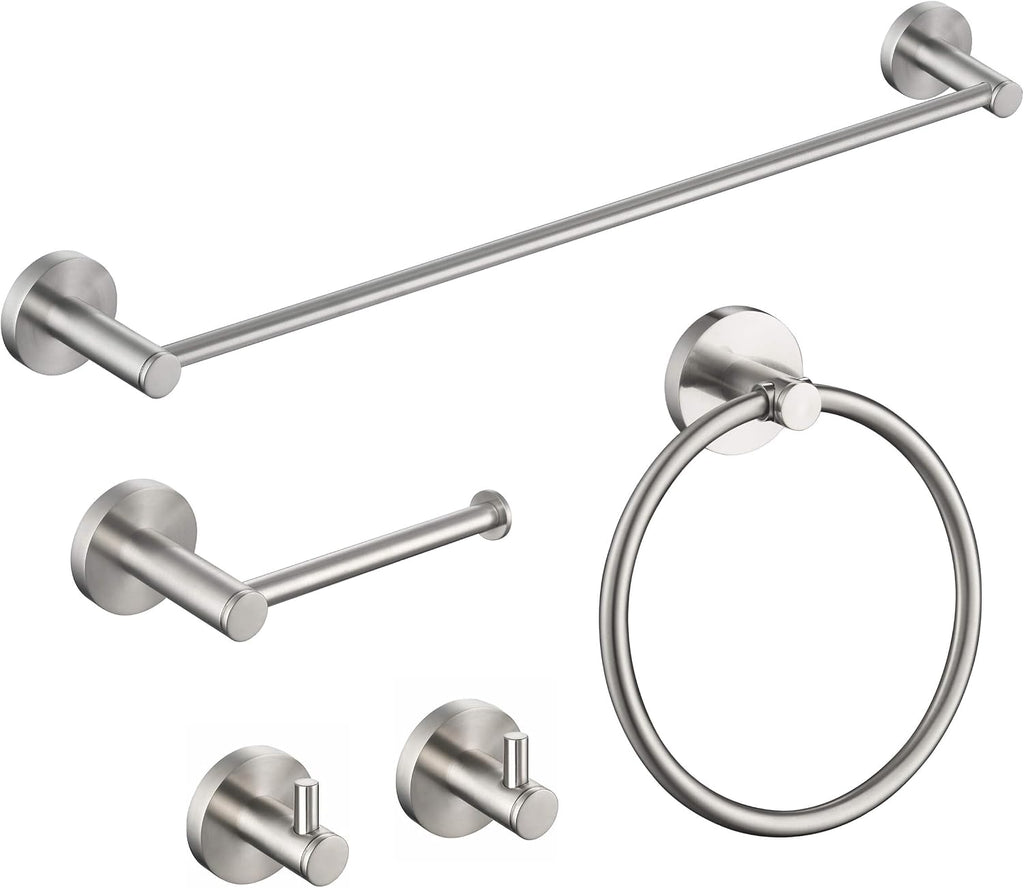 KIBI 5-Piece Bathroom Hardware Set – Circular Bath Wall Mounted Hardware Accessory Kit Includes, 18 Inch Towel Bar, Hand Towel Ring, Toilet Paper Holder, 2-Robe Hooks (Matte Black, C-KBA14-5-3)