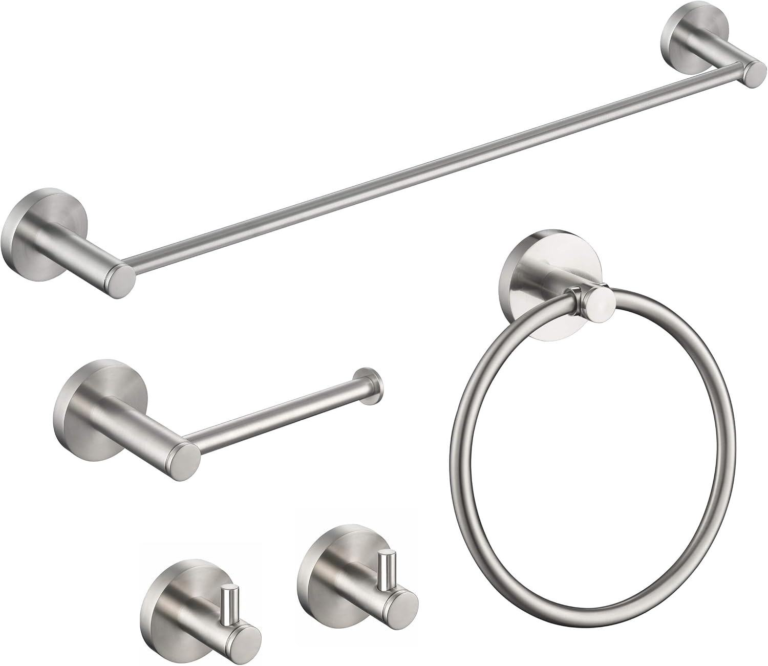 KIBI 5-Piece Bathroom Hardware Set – Circular Bath Wall Mounted Hardware Accessory Kit Includes, 18 Inch Towel Bar, Hand Towel Ring, Toilet Paper Holder, 2-Robe Hooks (Matte Black, C-KBA14-5-3)