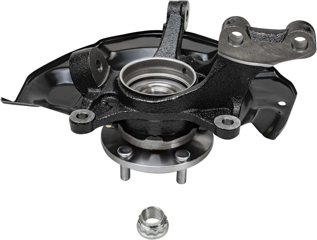 Detroit Axle - Front Steering Knuckles & Wheel Hub Bearings Drilled Rotors Brake Pads Replacement for RX330 RX350 RX400h Highlander - 6pc Set