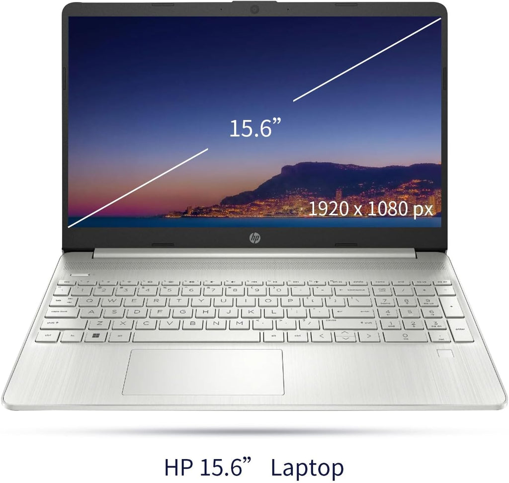 HP Essential Laptop, 15.6' FHD Display, Intel Core i3-1215U, 16GB RAM, 1TB PCIe SSD, Fingerprint Reader, Webcam, Type-C, HDMI, SD Card Reader, Wi-Fi, Windows 11 Home, Silver
