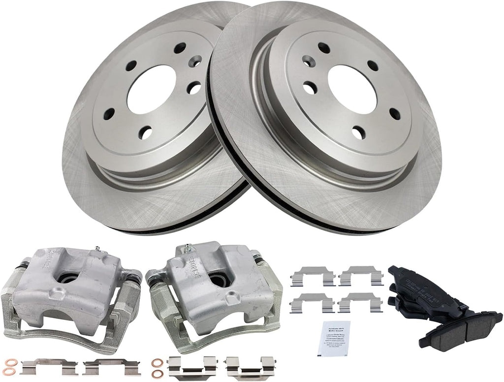 TRQ Rear Brake Pad and Rotor Set Ceramic Vented Rotors Calipers Compatible with 2010-2015 Chevrolet Camaro