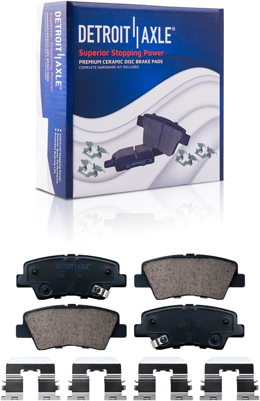 Detroit Axle - Rear Brake Kit for 2012-2017 Hyundai Accent Kia Rio, 2013 2014 2015 2016 Disc Brake Rotors Ceramic Brake Pads Wheel Bearing Hubs Replacement