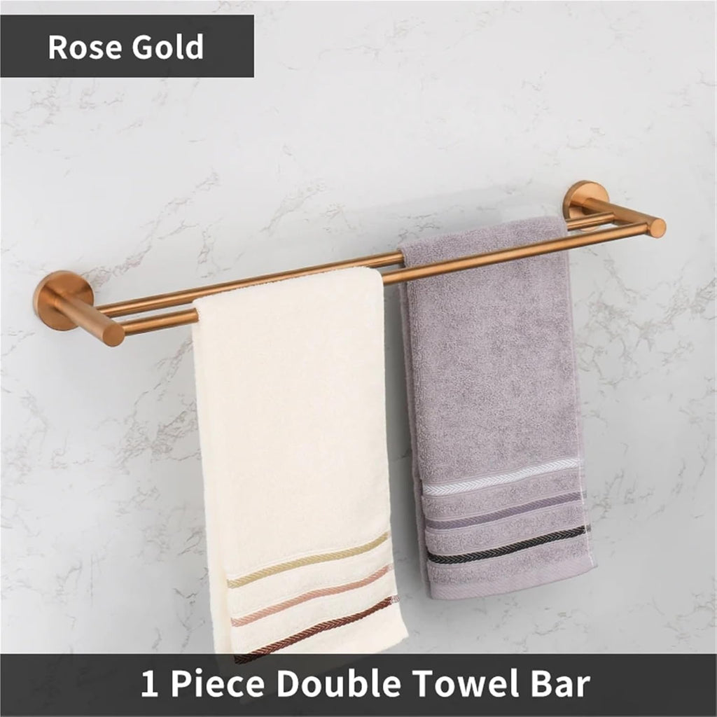 Brushed Rose Gold Bathroom Accessories Toilet Paper Holder Towel Rail Rack Bar Hooks Toothbrush Holder Stainless Steel(Double bar)