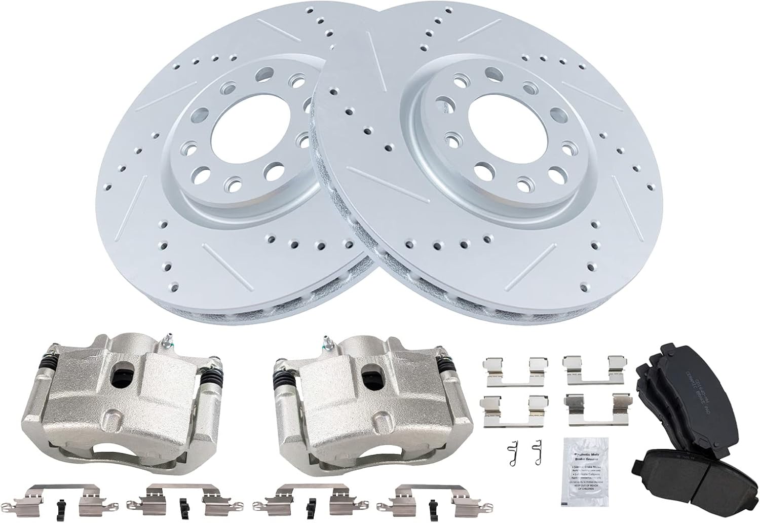 TRQ Performance Front Brake Pad and Rotor Set Ceramic Vented Coated Rotors Calipers Compatible with 2013-2016 Dodge Dart