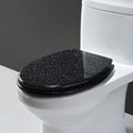 Sparkly Resin Toilet Seat, Elongated Toilet Seat Soft Close, Thicken Toilet Seats, Glitter Toilet Seat Slow Close Bathroom Toilet Lid, Easy Clean & Install, 42 × 36cm,Gold(Black)