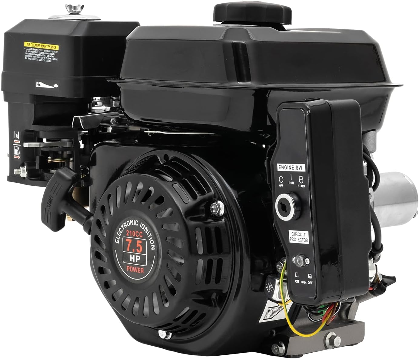 7.5HP Electric Start Horizontal Engine, Gas Engine W/Electric Start Upgrade Version Gas Power 210CC Engine Motor for Compressor Scarifier Lawnmower Pump Generator Flail Mower