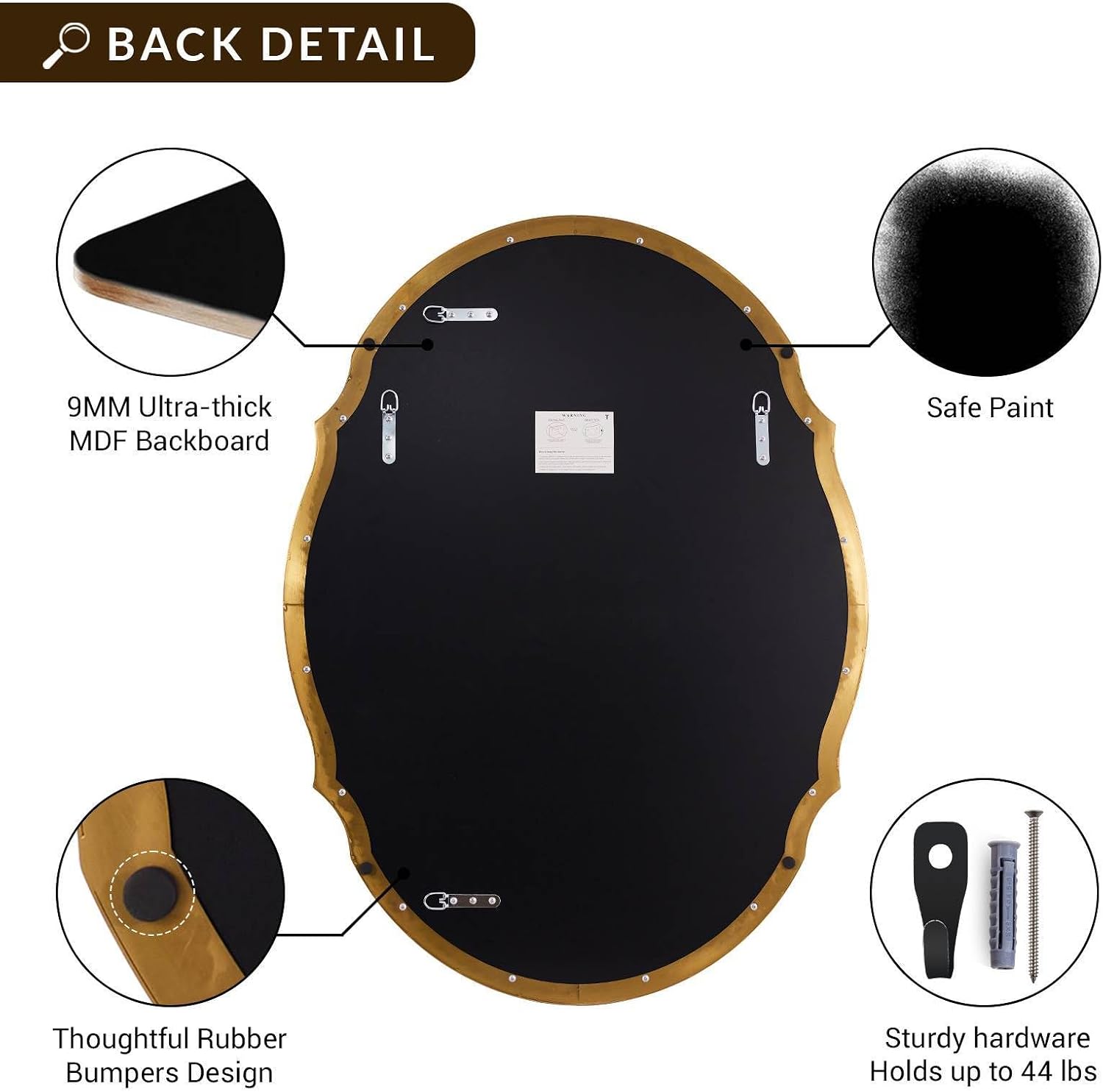 ANDY STAR Large Gold Scalloped Oval Mirror 30x40, Brushed Gold Oval Bathroom Mirror for Wall, Stainless Steel Framed Mirror for Master Vanity, Entryway, Hallway, Rust-Resistant