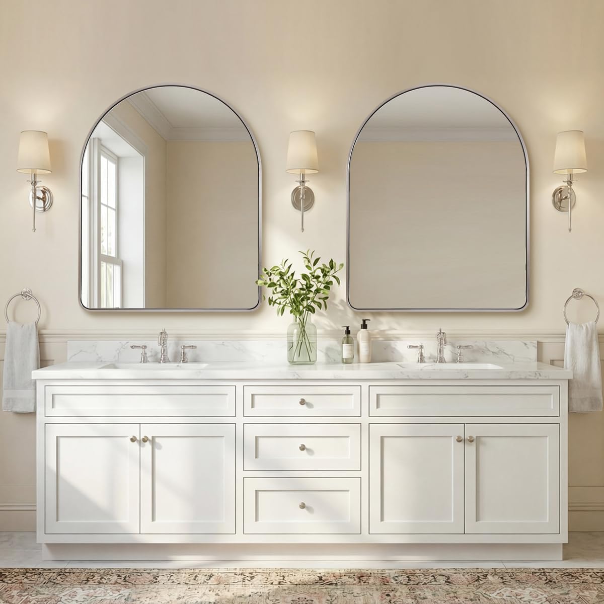 ANDY STAR Arched Wall Mirror, 24x30'' Brushed Nickel Bathroom Mirror, Arch Bathroom Mirror SUS304 Stainless Steel Frame 1'' Deep Set Wall Mounted Vertical for Bathroom Remodel,Over Sinks, Home Decor