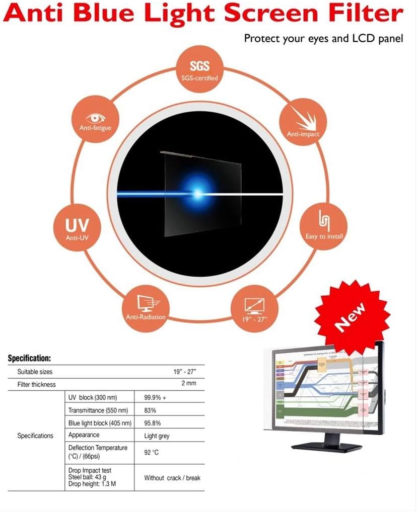 42-43 inch Anti-Blue Light TV Filter. Blue Light TV Screen Protector Panel (38.2 x 22.4 inch). Blocks Blue Light 380 to 495 nm. Fits LCD, LED, 4K OLED & QLED HDTV Displays