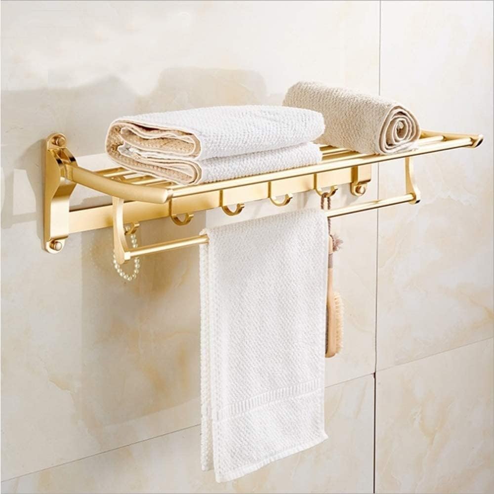 Towel Racks Space Aluminum Bathroom Towel Rail Foldable Double Wall-Mounted Towel Rack with Hooks Towel Bar Organizer