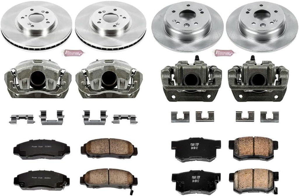 PowerStop Front and Rear Brake & Caliper Kit for Acura TL 1999-03 - Ceramic Brake Pads + Calipers + Disc Rotors Replacement, KCOE2295