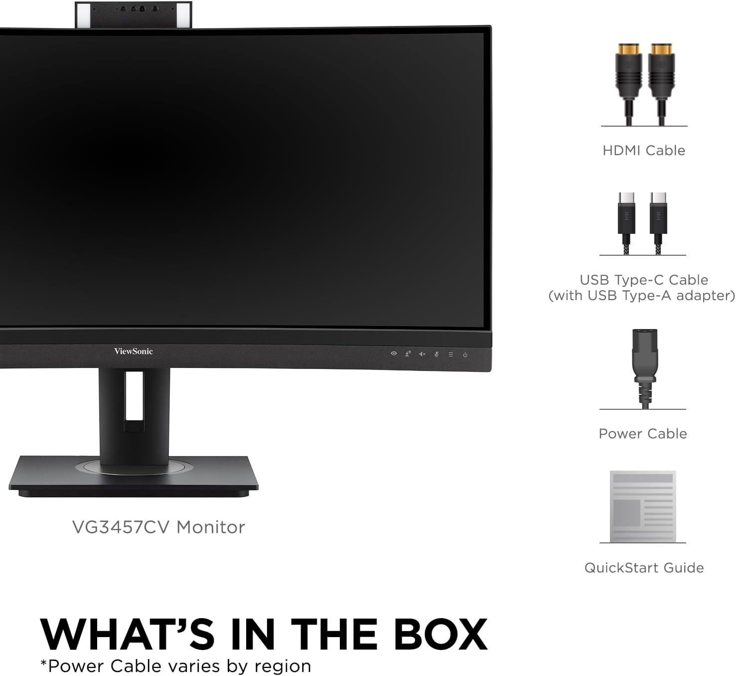 ViewSonic VG3457CV 34 Inch 1440p Ultrawide Docking Monitor, Curved IPS with Windows Hello IR Webcam Compatibility for Smooth Video Conferencing, Full Ergonomic Adjustability, 100W USB-C, and HDMI