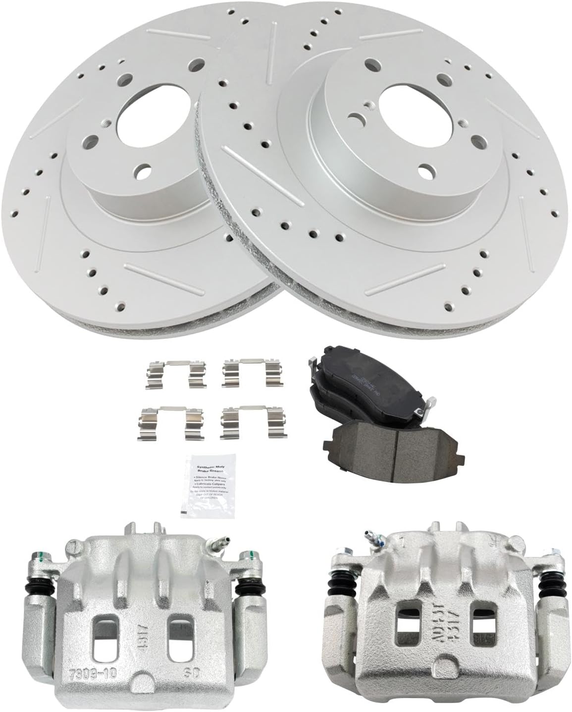 TRQ Performance Front Brake Pad and Rotor Set Ceramic Vented Coated Rotors Calipers Compatible with 2002 Subaru Legacy Outback