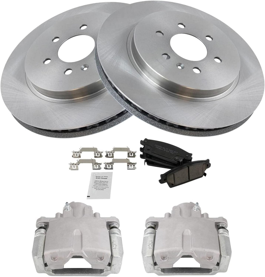 TRQ Rear Brake Pad and Rotor Set Ceramic Vented Rotors Calipers Compatible with 2004-2009 Cadillac SRX