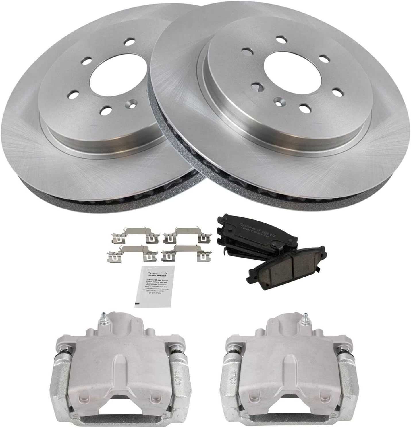 TRQ Rear Brake Pad and Rotor Set Ceramic Vented Rotors Calipers Compatible with 2004-2009 Cadillac SRX