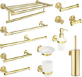 Brushed Gold Brass Towel Bar Rack Toilet Paper Holder Towel Rack Hook Toilet Bathroom Hardware Accessories(Soap Dispenser)