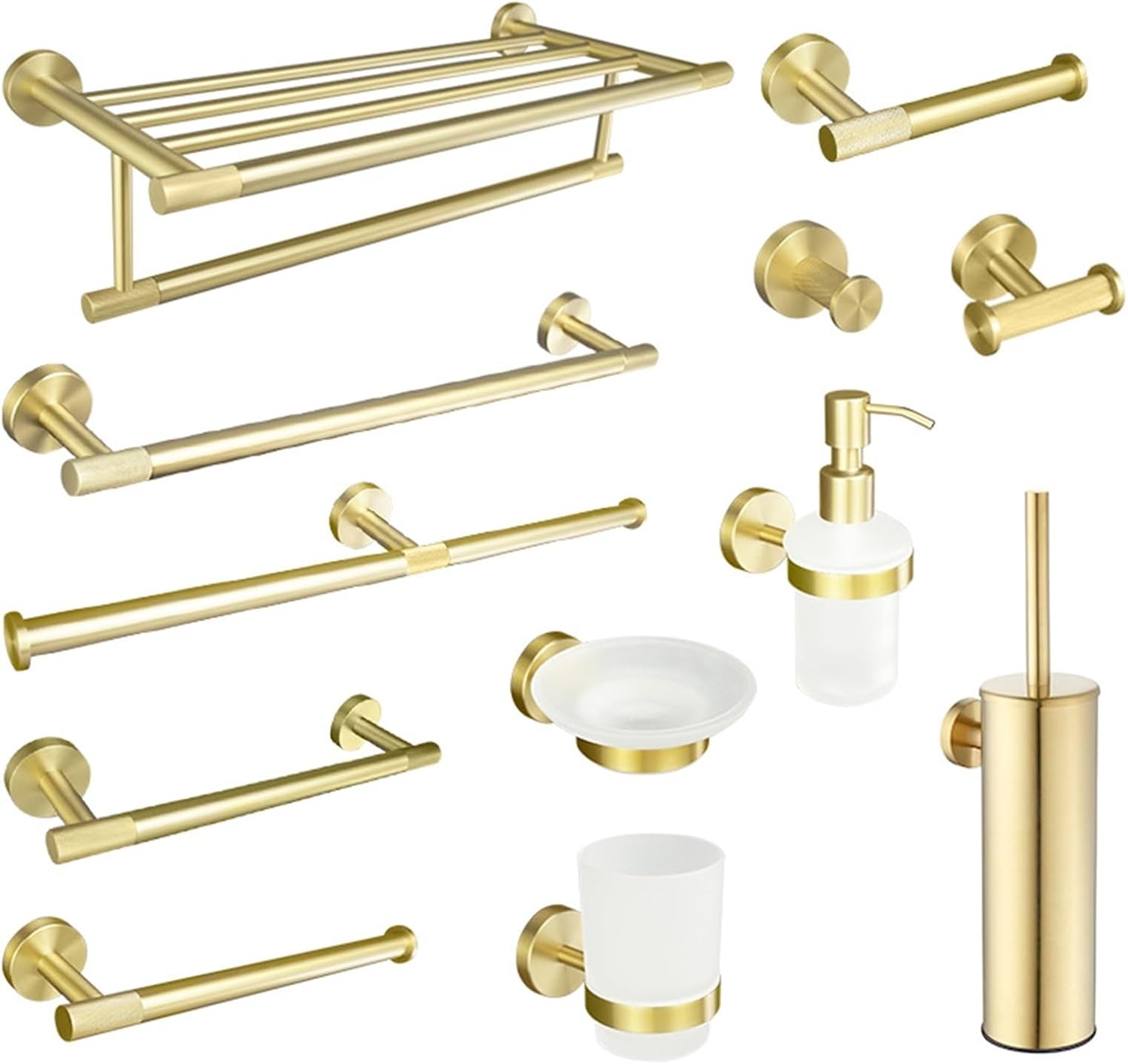 Brushed Gold Brass Towel Bar Rack Toilet Paper Holder Towel Rack Hook Toilet Bathroom Hardware Accessories(Soap Dispenser)