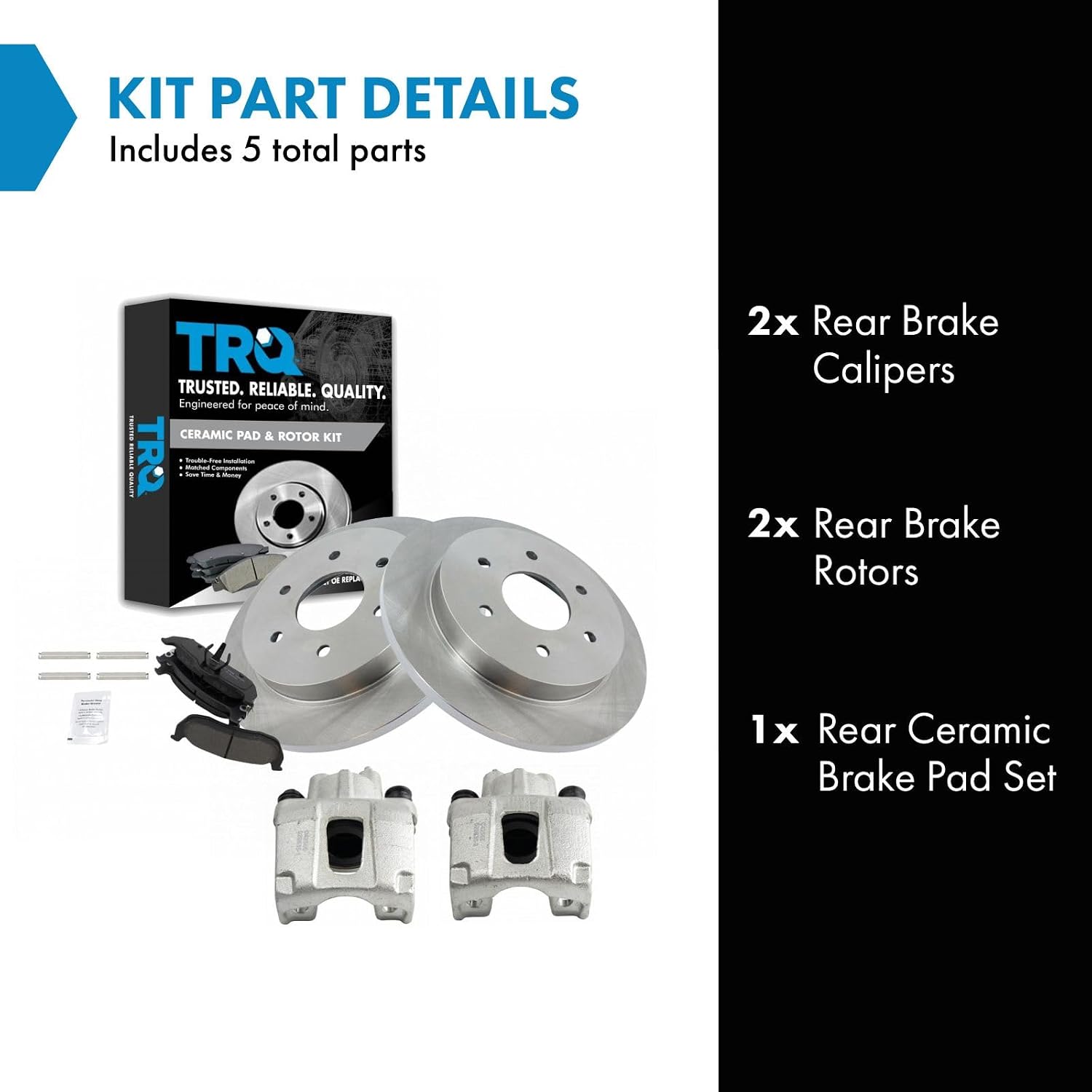 TRQ Rear Brake Pad and Rotor Set Ceramic Rotors Calipers Compatible with 2004-2010 Infiniti QX56 2004-2015 Nissan Titan 2004 Pathfinder Armada 2005-2015 Armada