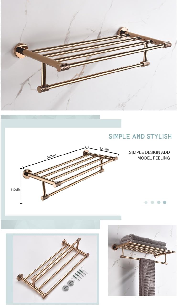 Rose Gold Stainless Steel Wall-Mounted Robe Hooks Toilet Paper Holder Towel Bar Rack Towel Ring Bathroom WC Accessories Sets,Towel Rack