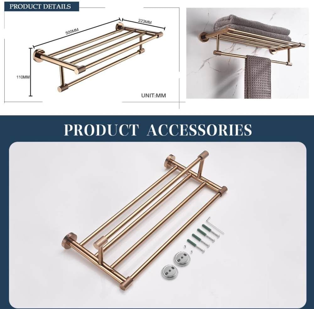 Rose Gold Wall Mount Shelf Toilet Bath Hardware Paper Holder Towel Bar Rack Rail Rod Robe Hook Hanger Bathroom Accessories Set,Single Towel Bar(Towel Hanger a)