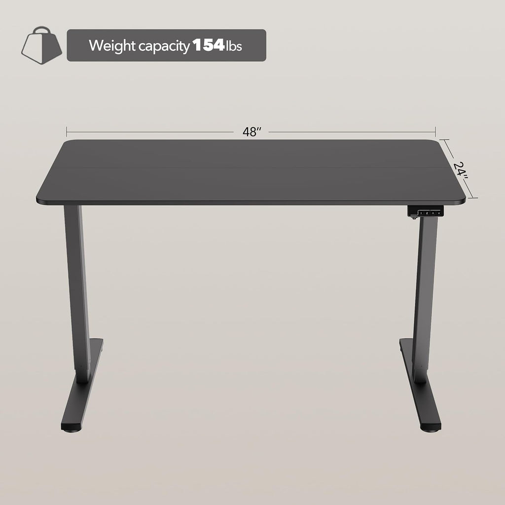 LongKe Electric Standing Desk Adjustable Height, 48x24 Inches Sit Stand up Desktop for Home Office, Ergonomic Rising Computer Table with Memory Preset, Black
