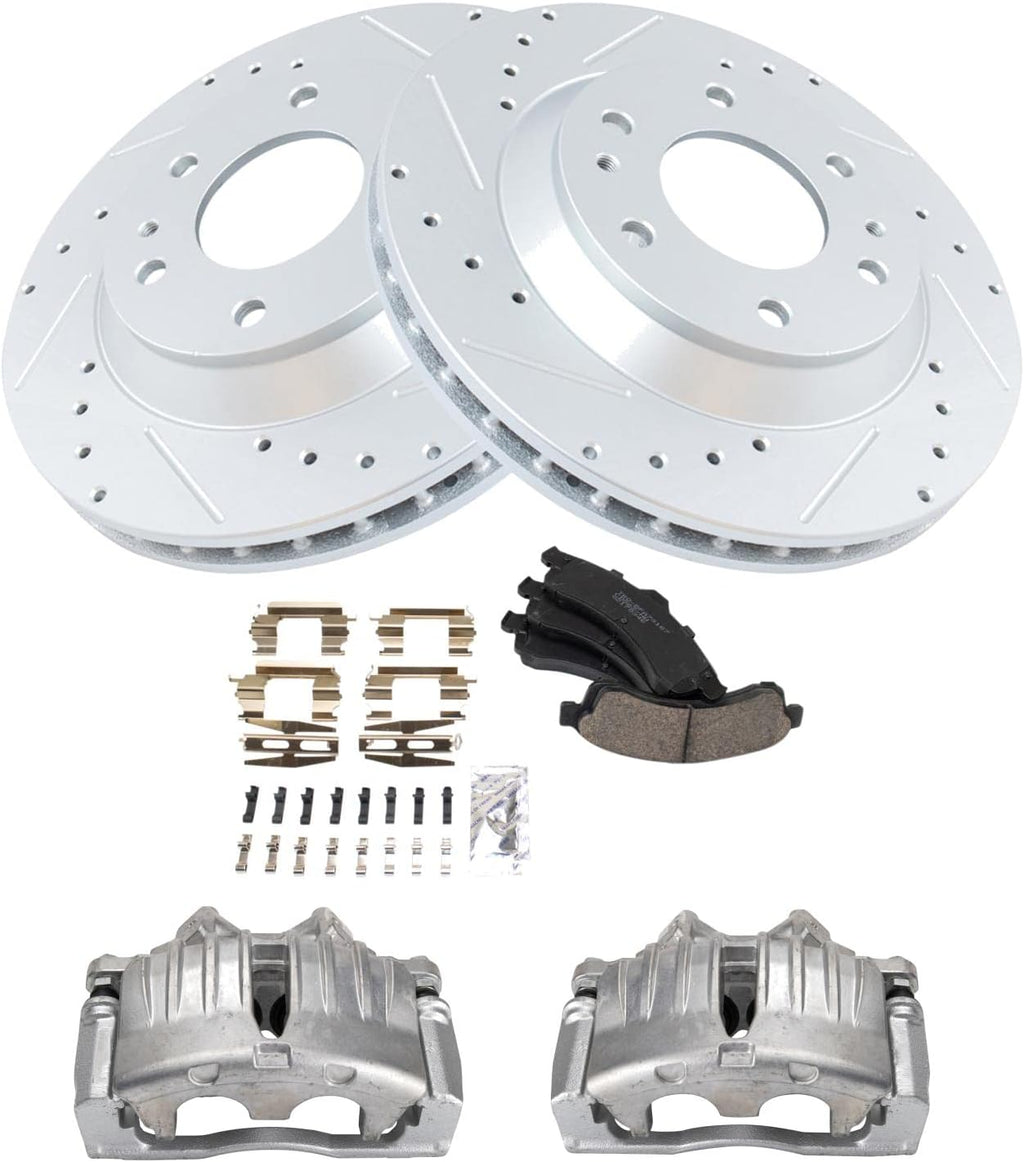 TRQ Performance Front Brake Pad and Rotor Set Ceramic Vented Coated Rotors Calipers Compatible with 2004-2005 Isuzu Ascender