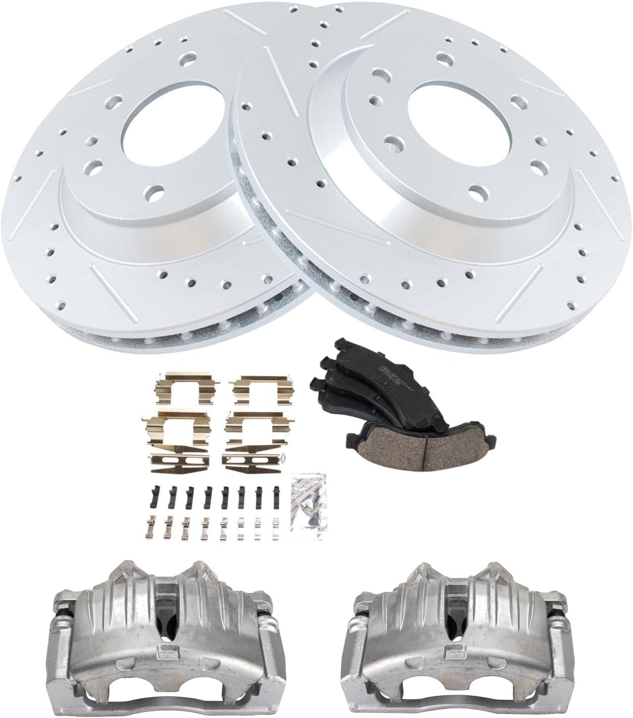 TRQ Performance Front Brake Pad and Rotor Set Ceramic Vented Coated Rotors Calipers Compatible with 2004-2005 Isuzu Ascender