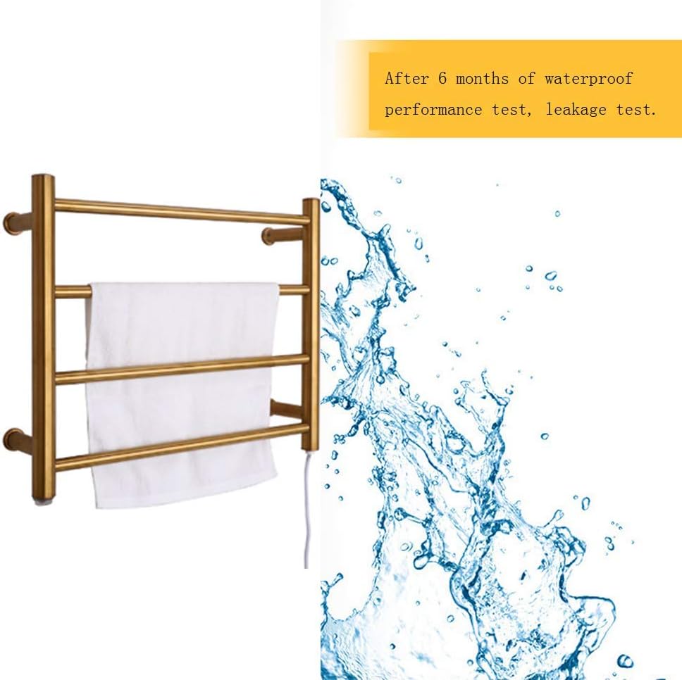 Wall-Mounted Electric Towel Radiator, Gold Heated Towel Warmer and Drying Towel Rack with 4 Bars,Straight Stainless Steel Heater Towel Rack for Bathroom (Ab
