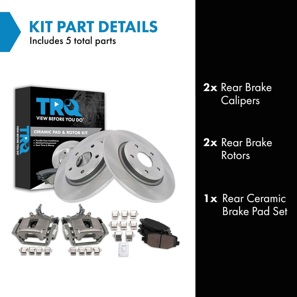 TRQ Rear Brake Pad and Rotor Set Ceramic Rotors Calipers Compatible with 2012-2018 Dodge Journey