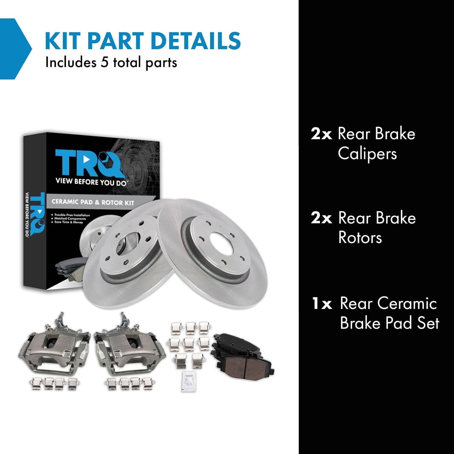 TRQ Rear Brake Pad and Rotor Set Ceramic Rotors Calipers Compatible with 2012-2018 Dodge Journey
