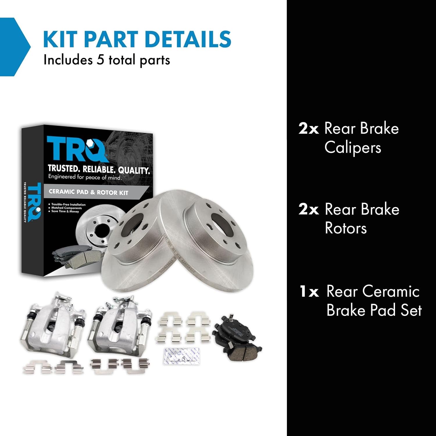 TRQ Rear Brake Pad and Rotor Set Ceramic Solid Rotors Calipers Compatible with 2012-2019 Fiat 500