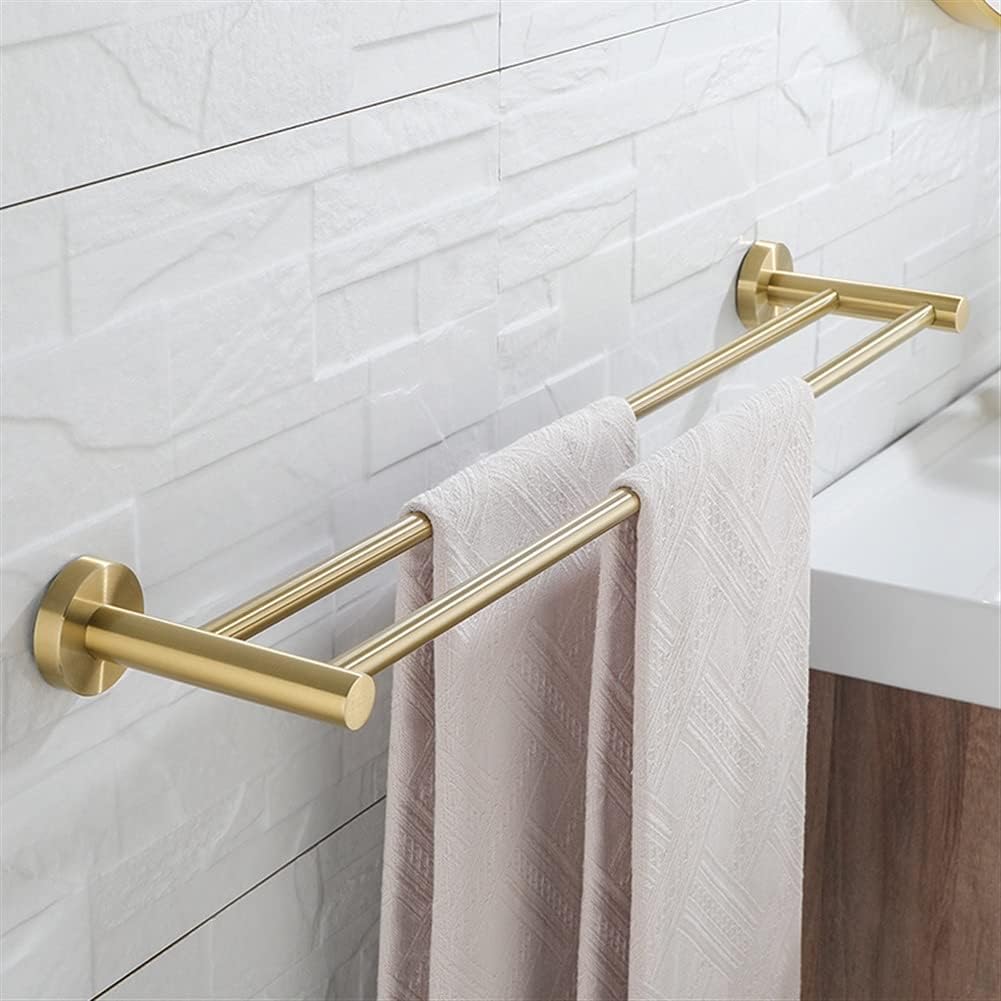 Towel Rails Towel Rail for Bathroom, Modern Brushed Gold Towel Racks, Fashion Gold Color Wall Mounted Double Bar Bathroom Accessories/1Pcs Towel Racks
