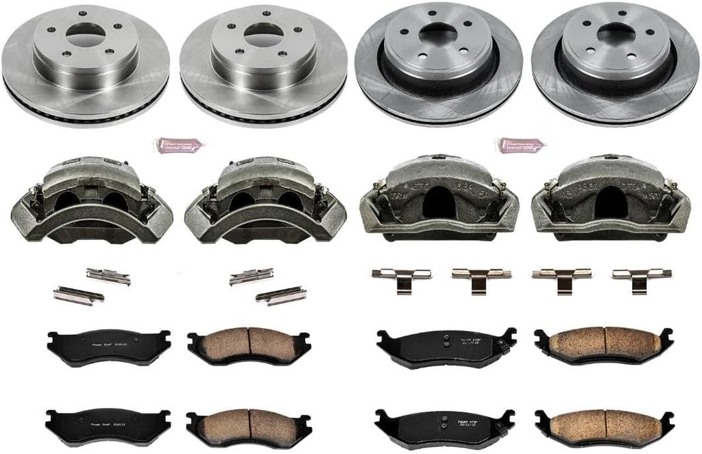 PowerStop Front and Rear Brake & Caliper Kit for Dodge Ram 1500 2003-05 - Ceramic Brake Pads + Calipers + Disc Rotors Replacement, KCOE2168