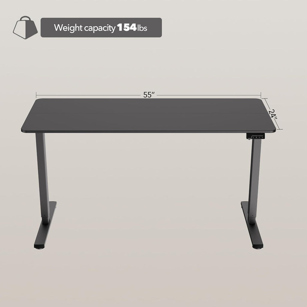 LongKe Electric Standing Desk Adjustable Height, 55x24 Inches Sit Stand up Desktop for Home Office, Ergonomic Rising Computer Table with Memory Preset, Black