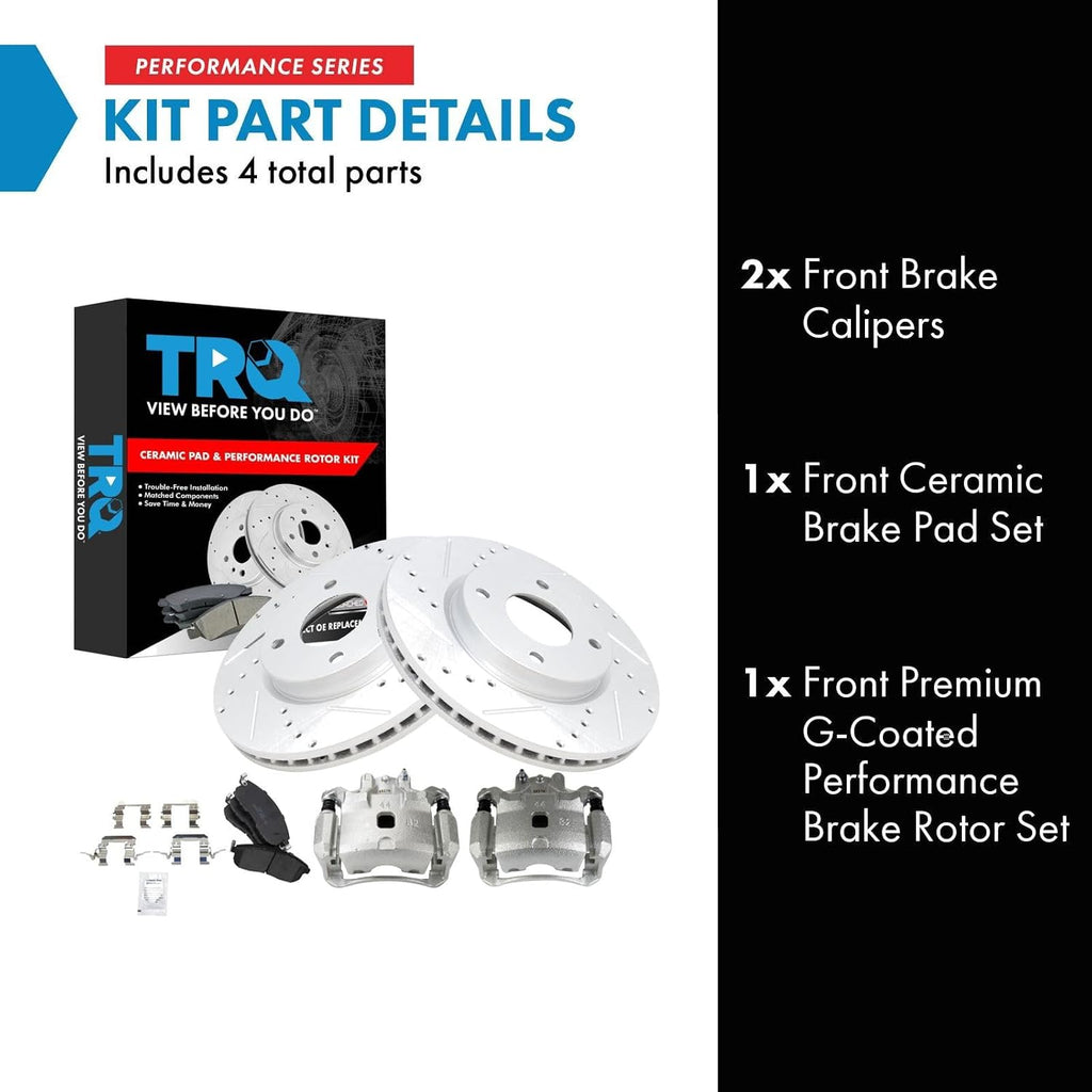 TRQ Performance Front Brake Pad and Rotor Set Ceramic Vented Coated Rotors Calipers Compatible with 2009-2014 Nissan Cube 2007-2012 Versa