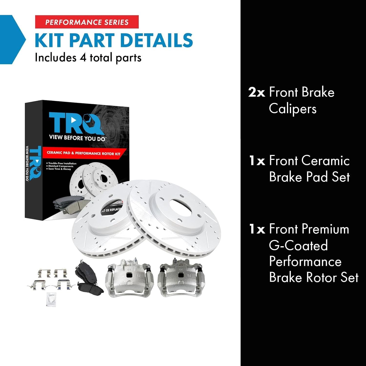 TRQ Performance Front Brake Pad and Rotor Set Ceramic Vented Coated Rotors Calipers Compatible with 2009-2014 Nissan Cube 2007-2012 Versa