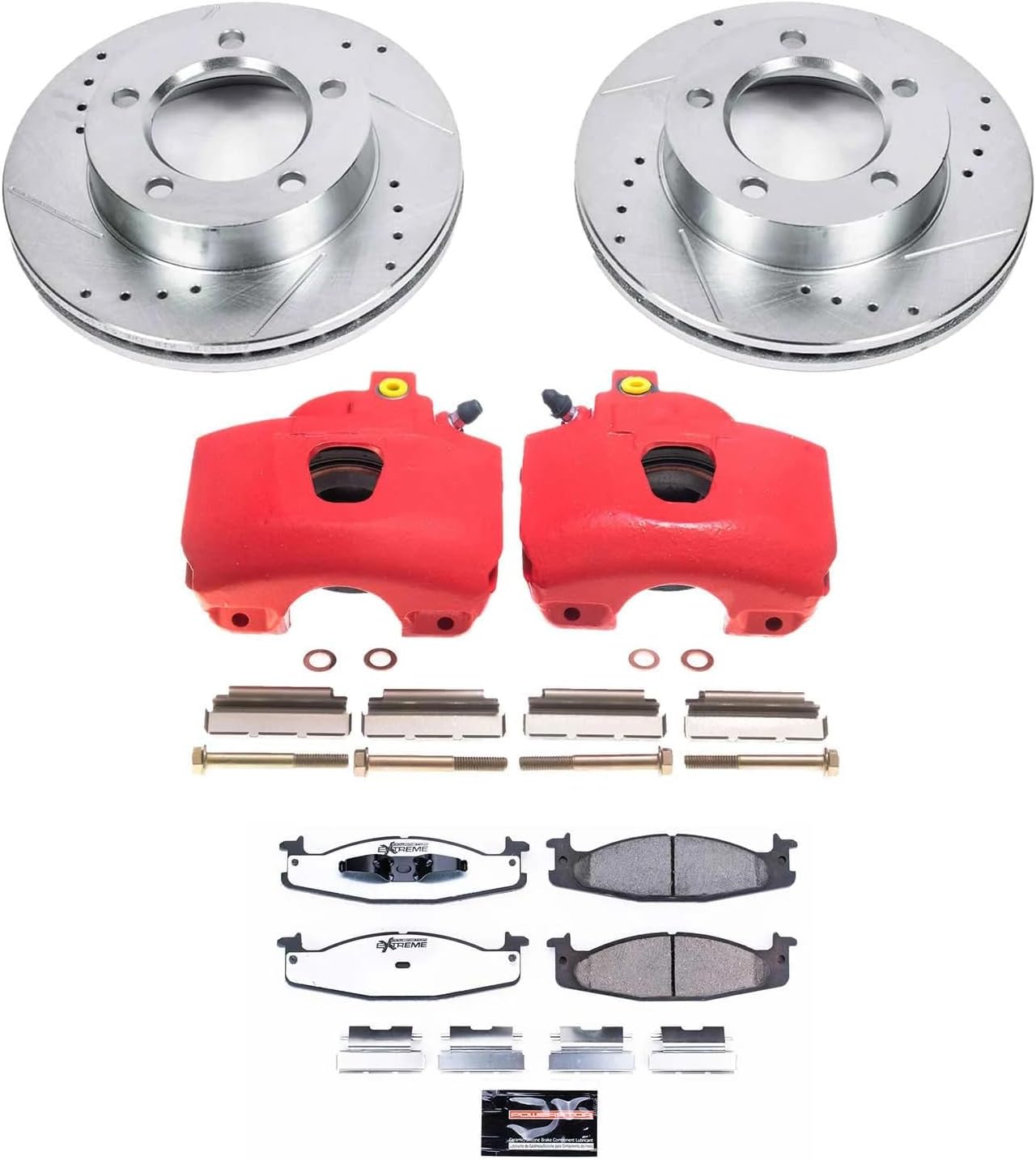 PowerStop Front Brake & Caliper Kit for Ford Bronco 1994-96 | Ford F-150 1994-96 - Drilled & Slotted Disc Rotors + Z36 Brake Pads + Red-Powder Coated Calipers, KC5067-36