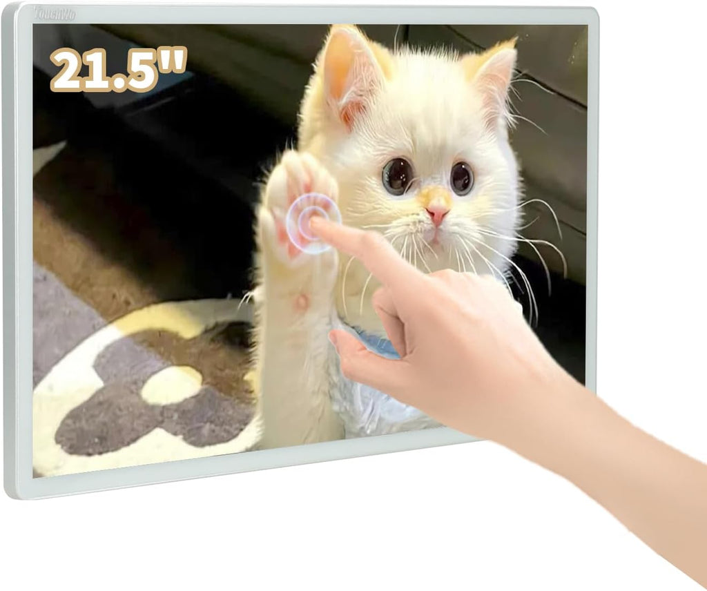 Capacitive Multi-Touch Screen Industrial Monitor, 16:9 Display, Built-in Speakers, USB, VGA, DVI & HD-MI Ports, Digital Signage Displays and Player for Advertising (21.5-Inch White)
