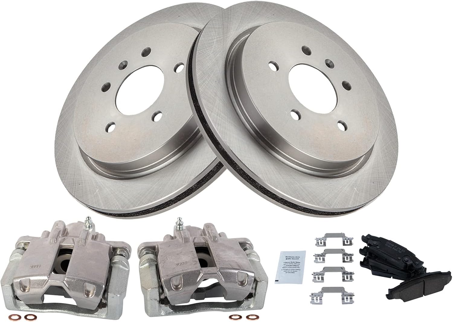 TRQ Rear Brake Pad and Rotor Set Ceramic Vented Rotors Calipers Compatible with 2003-2007 Cadillac CTS 2005-2011 STS