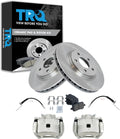 TRQ Front Brake Pad and Rotor Set Ceramic Rotors Calipers Hoses Compatible with 2005-2007 Chevrolet Cobalt 2008-2010 HHR 2007-2008 Pontiac G5 2005 Saturn Ion