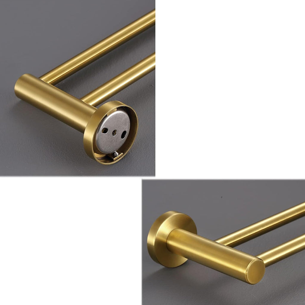 Towel Rack Stainless Steel Towel Hanger No Drilling Towel Holder Wall Mounted Self Adhesive Double bar for Bathroom Toilet,Gold Bathroom (Color : Gold)