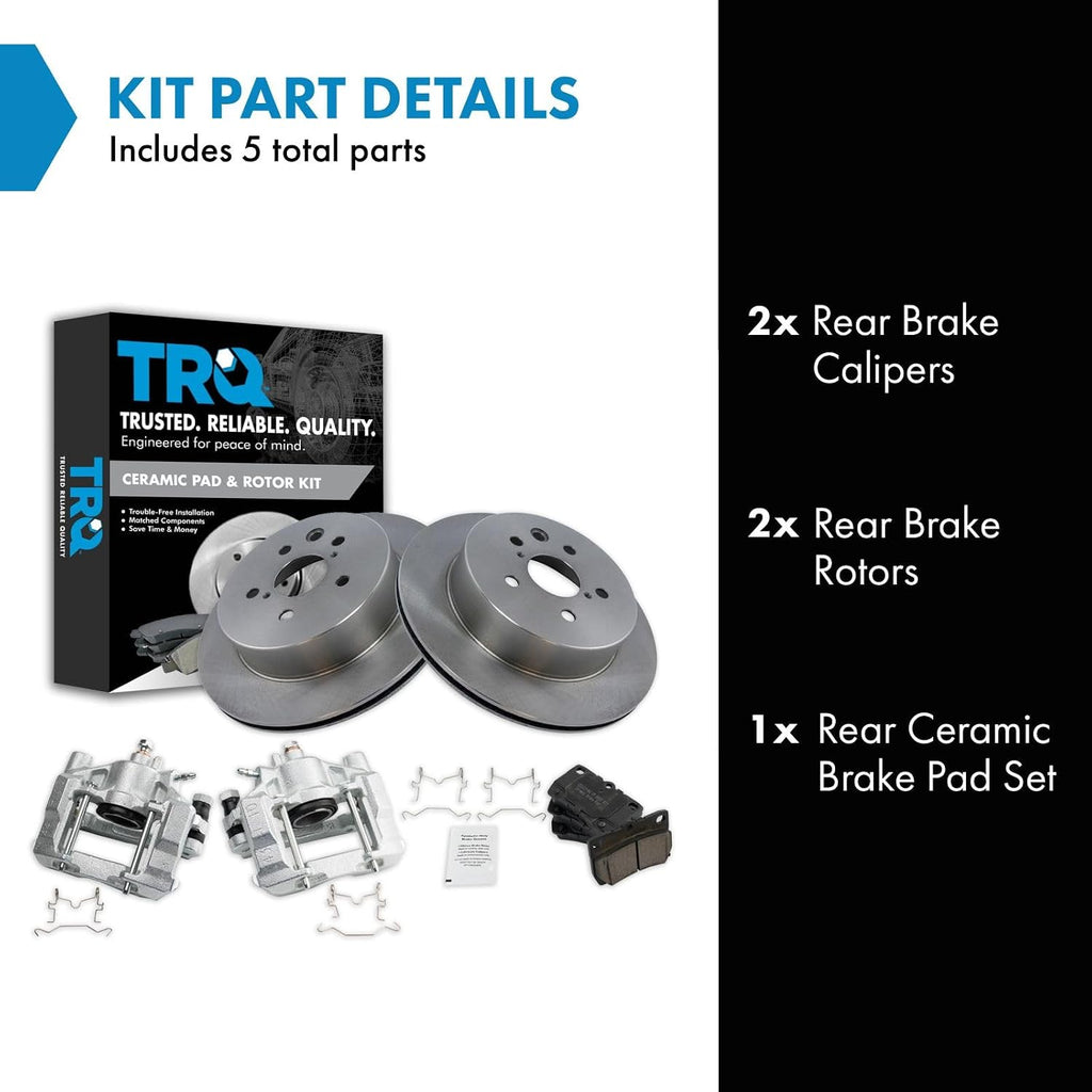 TRQ Rear Brake Pad and Rotor Set Ceramic Solid Rotors Calipers Compatible with 2010-2013 Lexus IS250