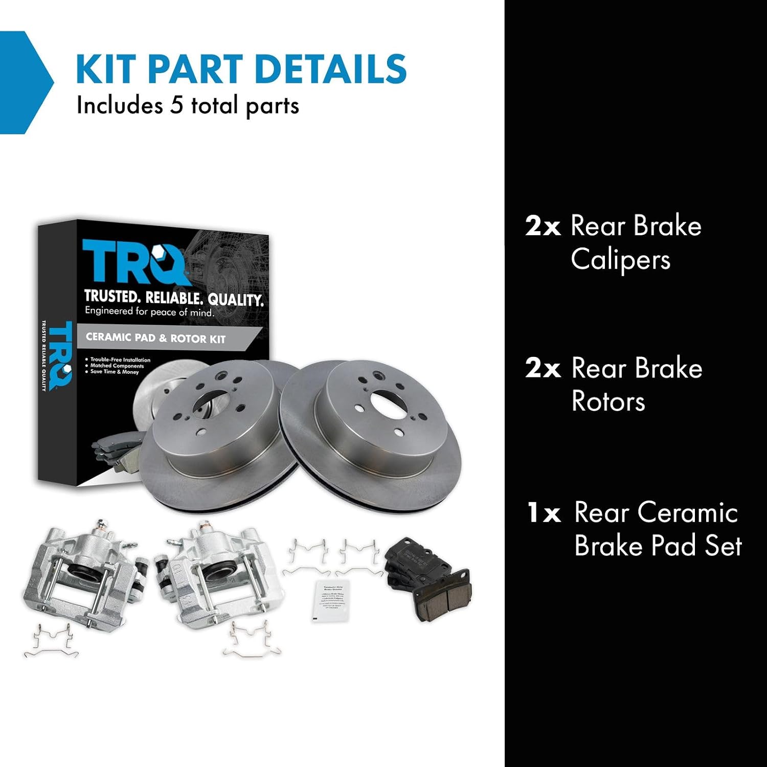 TRQ Rear Brake Pad and Rotor Set Ceramic Solid Rotors Calipers Compatible with 2010-2013 Lexus IS250
