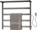 Heated Towel Rack, Double Layer Towel Warmer Heated Towel Rail Heating Drying Rack4-Bar Wall Mounted Towel Warmer Energy Efficient Electric Plug in Heated Towel Rack for Bathroom (Gray)
