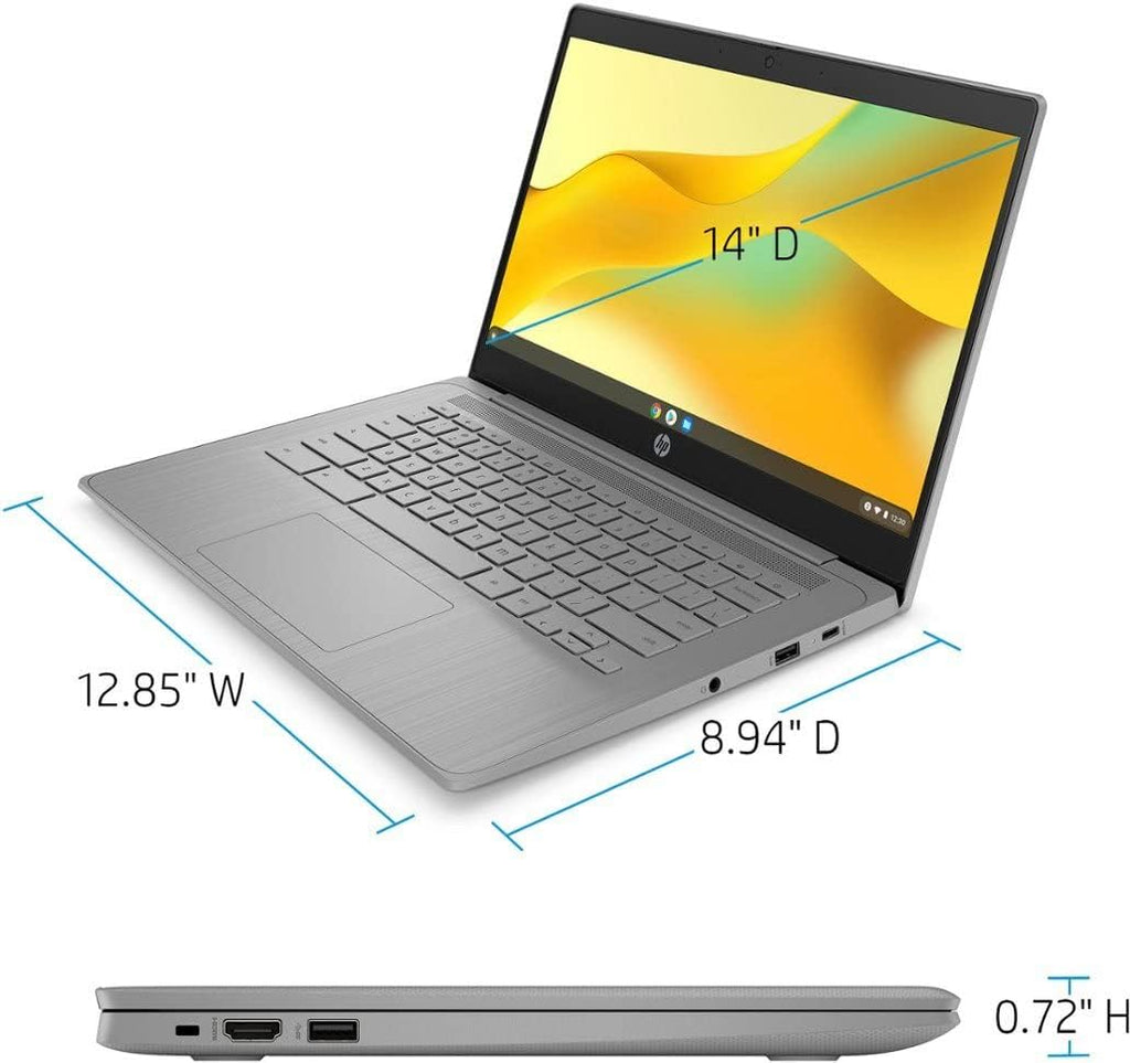HP 2023 est Chromebook Laptop Student Business,14'' HD Display,Quad-Core Intel Celeron N4120 Processor,4GB RAM,64GB eMMC,720p Webcam,WiFi,Bluetooth,14+ Hrs Battery,Chrome OS+MarxsolCables Modern Gray