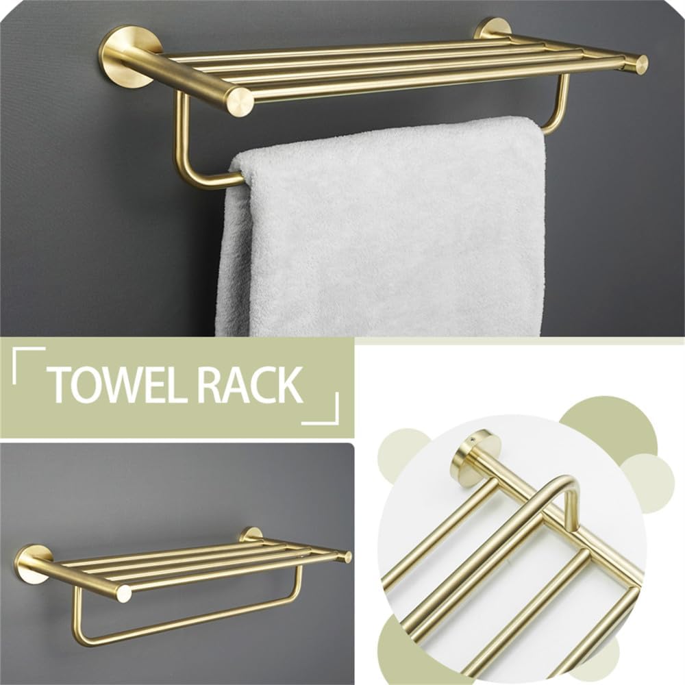 Towel Rack Brushed Gold Wall Mount Shelf Toilet Bathroom Hardware Paper Holder Towel Rack Rod Hanger Bathroom Accessories Single Towel Rack B