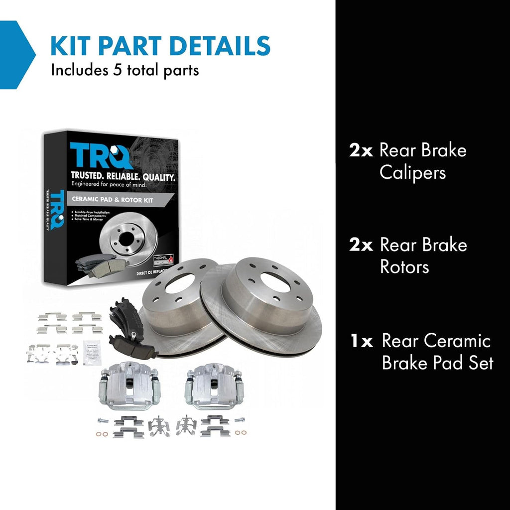 TRQ Rear Brake Pad and Rotor Set Ceramic Vented Rotors Calipers Compatible with 2003-2005 Chevrolet Astro GMC Safari 1999-2002 Silverado 1500 2000-2001 Tahoe 1999-2002 Sierra 1500 2000-2001 Yukon